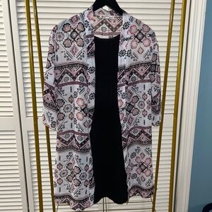 Juniors' WallFlower Solid Swing Dress & Printed Kimono Set